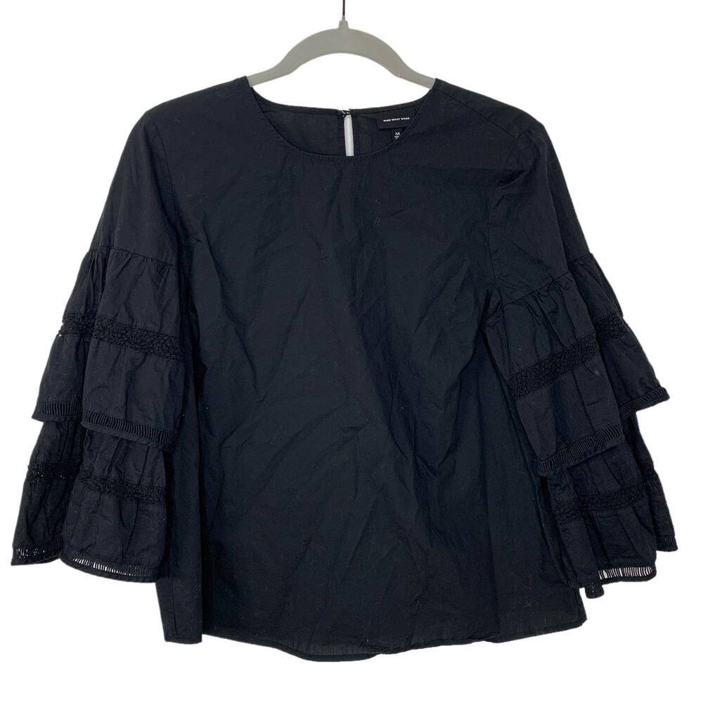 Witchy Black Ruffle Sleeve Top by Who What Wear Medium